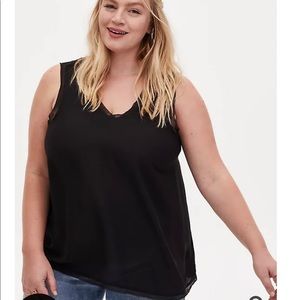 BLACK GEORGETTE RAW CHIFFON TRIM TANK